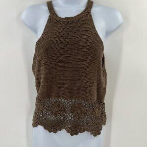 Blue Rain Crochet Top S Small Brown 100% Cotton Knit Boho Festival Y2K